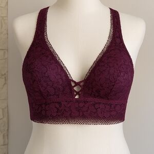 La Senza Bralett Size XL Lace Light Padding Pullover Purple Like New